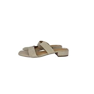 Joie Nolita Women's Cream Metallic Linen Wide 2 Straps Slip On Sandals Size 9.5M